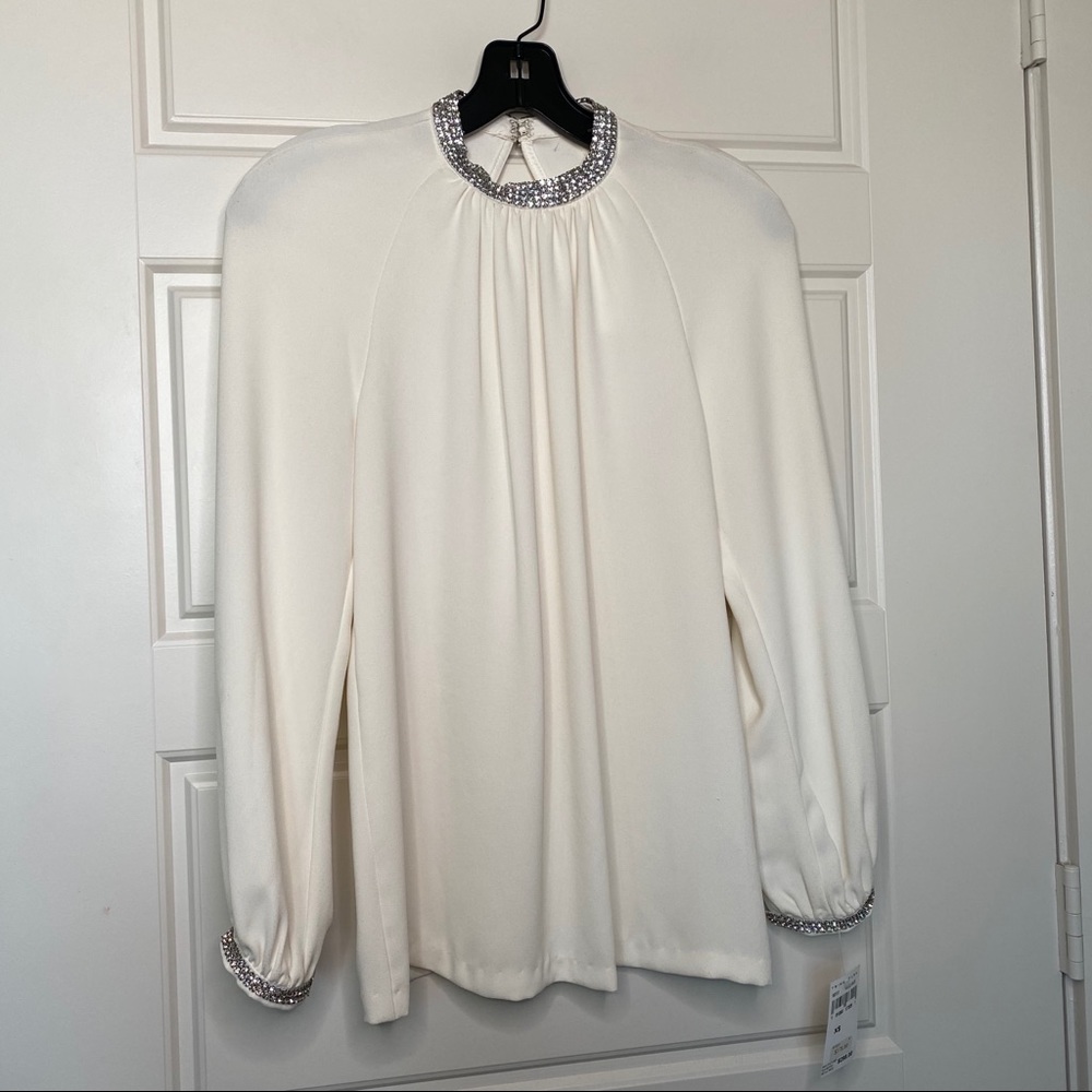 NWT TRINA TURK WHITE JEWELED DRESS BLOUSE xs